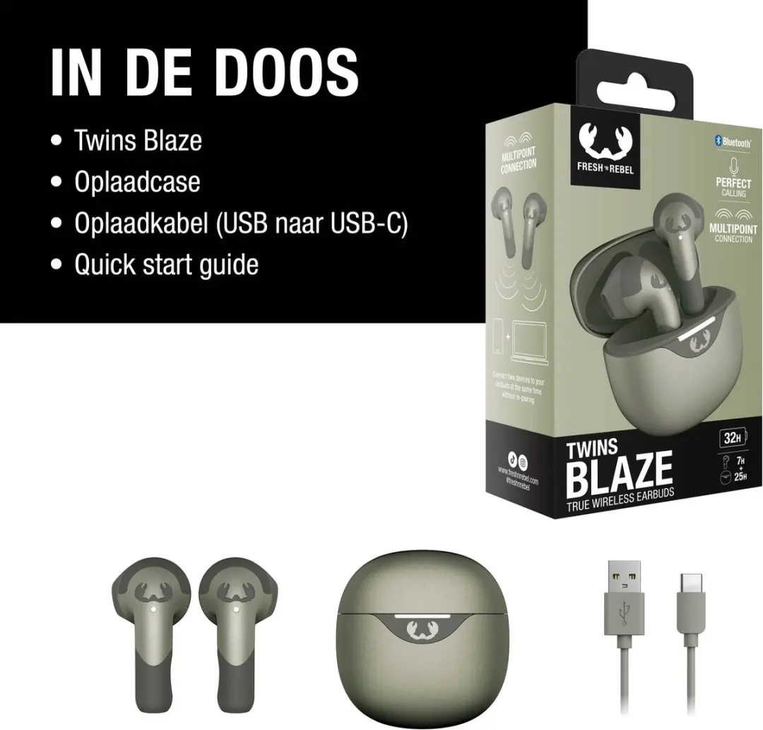 Fresh 'n Rebel Twins Blaze 3TW2200DG Draadloze Oordopjes - 32u Speeltijd - Dried Green - afbeelding 6 van 6