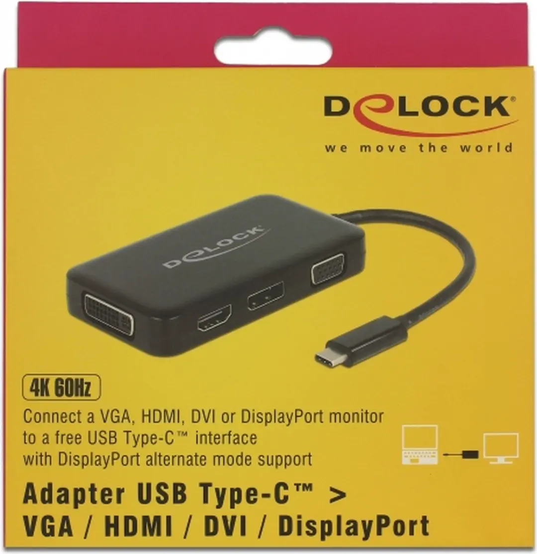 Delock USB-C naar HDMI/DVI/DisplayPort/VGA Adapter 63929 - Zwart