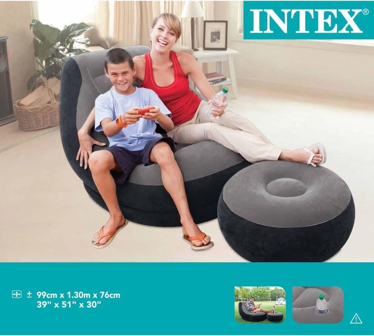 Intex Ultra Lounge Relax 68564NP Opblaasstoel met poef - Grijs - afbeelding 4 van 6