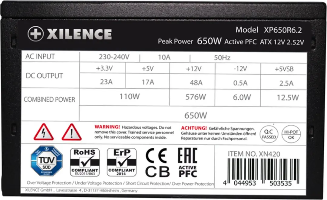 Xilence XP650R6.2 Gaming PC Voeding 650W - Zwart