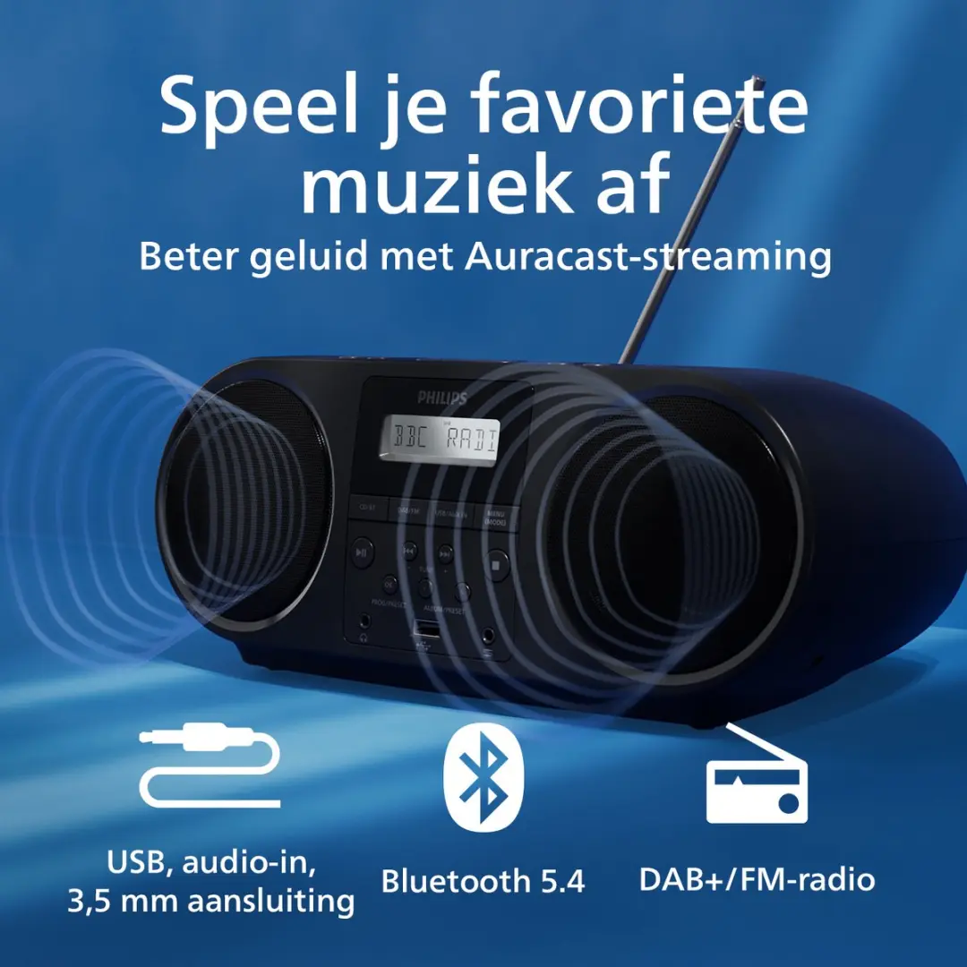 Philips TAZ6000 CD-speler - DAB+/FM/Radio - Bluetooth 5.4 - Zwart