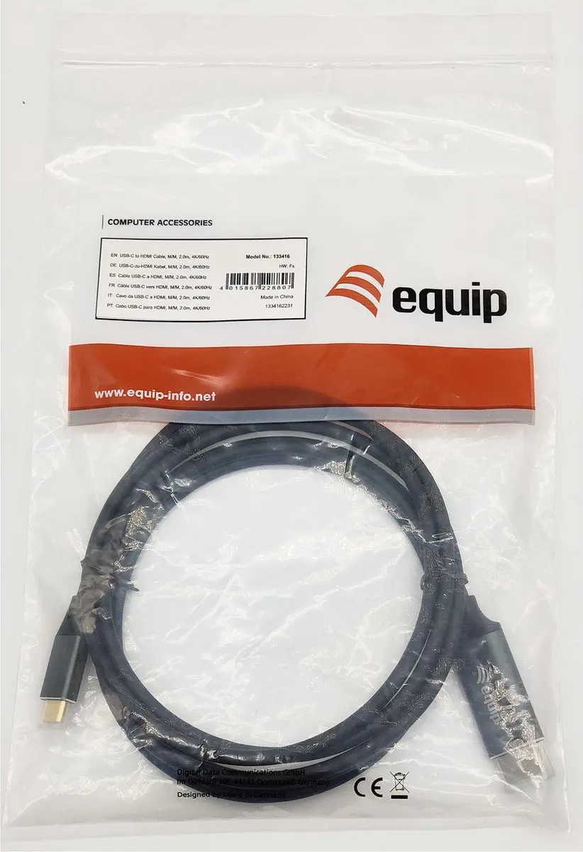 Equip 133416 USB Type-C naar HDMI Adapter 2m - Grijs/Zwart