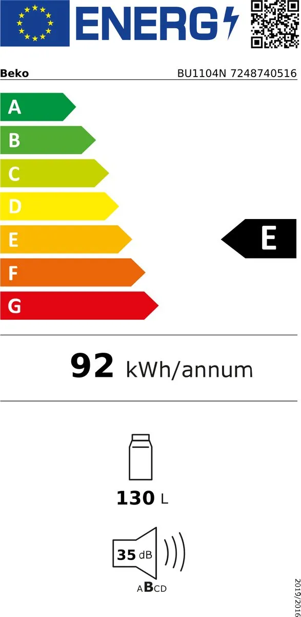 Beko BU1104N Onderbouw Koelkast 130L - 4 Plateaus