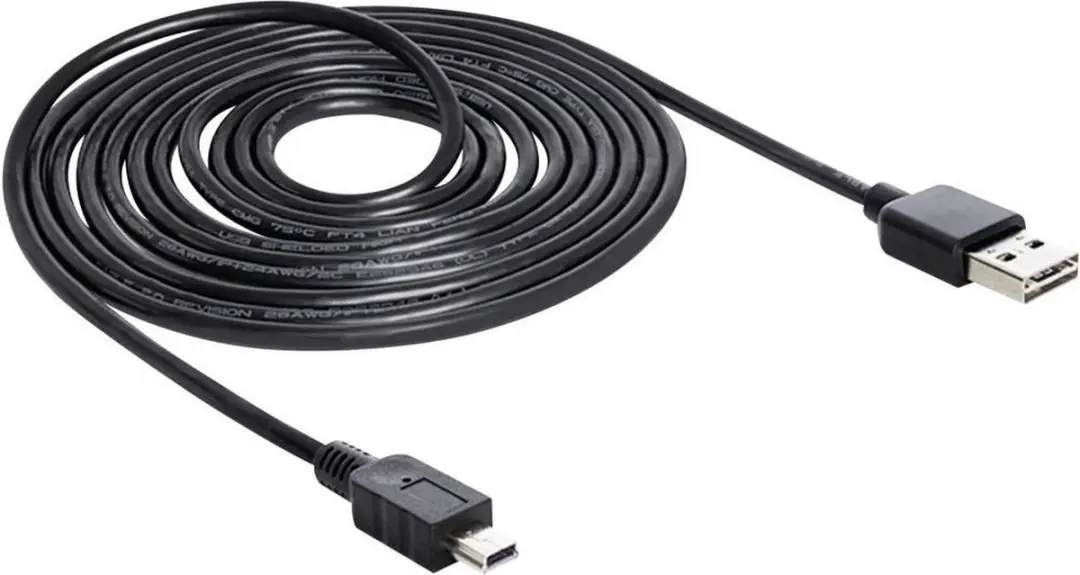 Delock USB 2.0 A Male naar Mini Male Kabel - 3m - Zwart