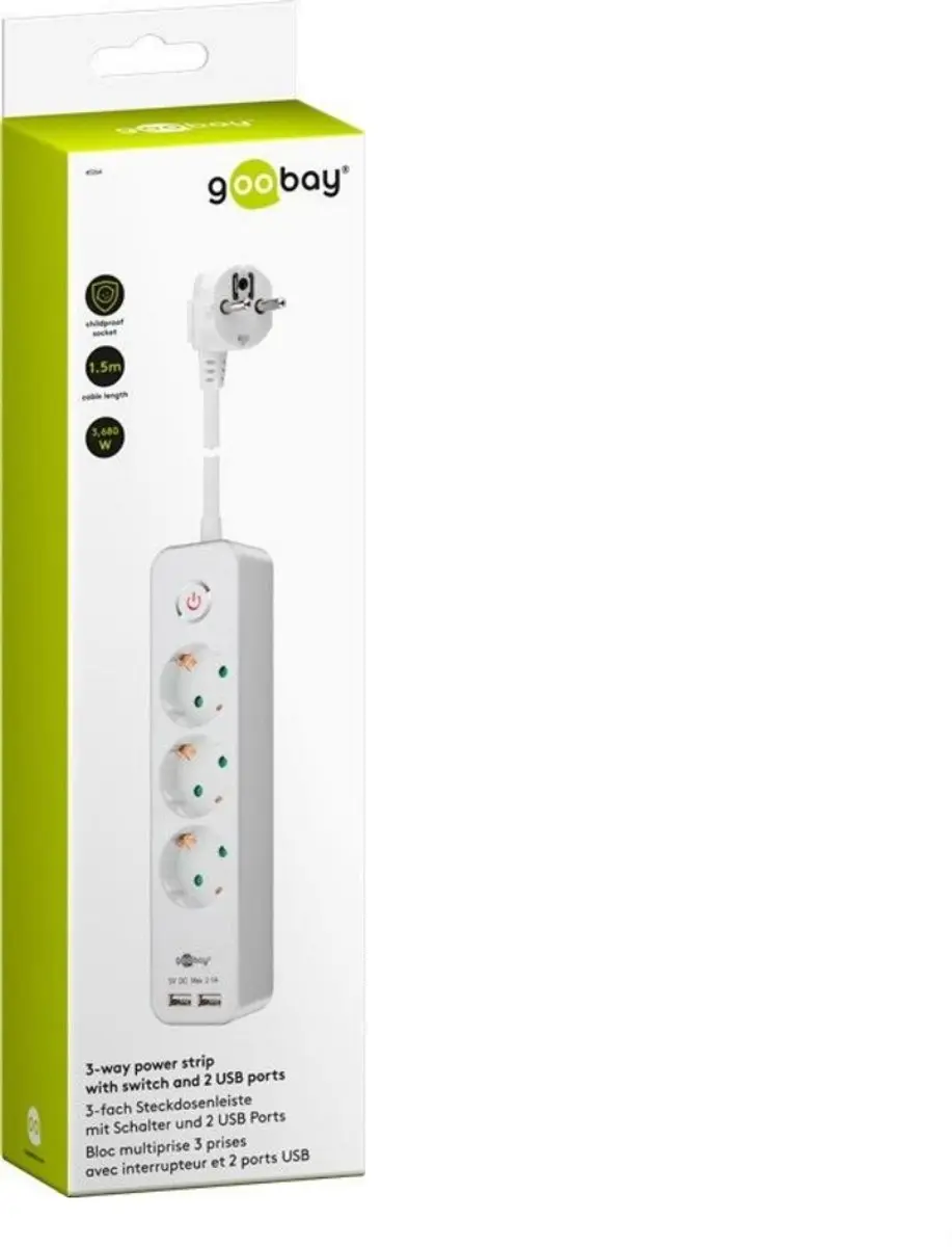 Goobay Stekkerdoos 3-voudig met USB - 3680W - Wit