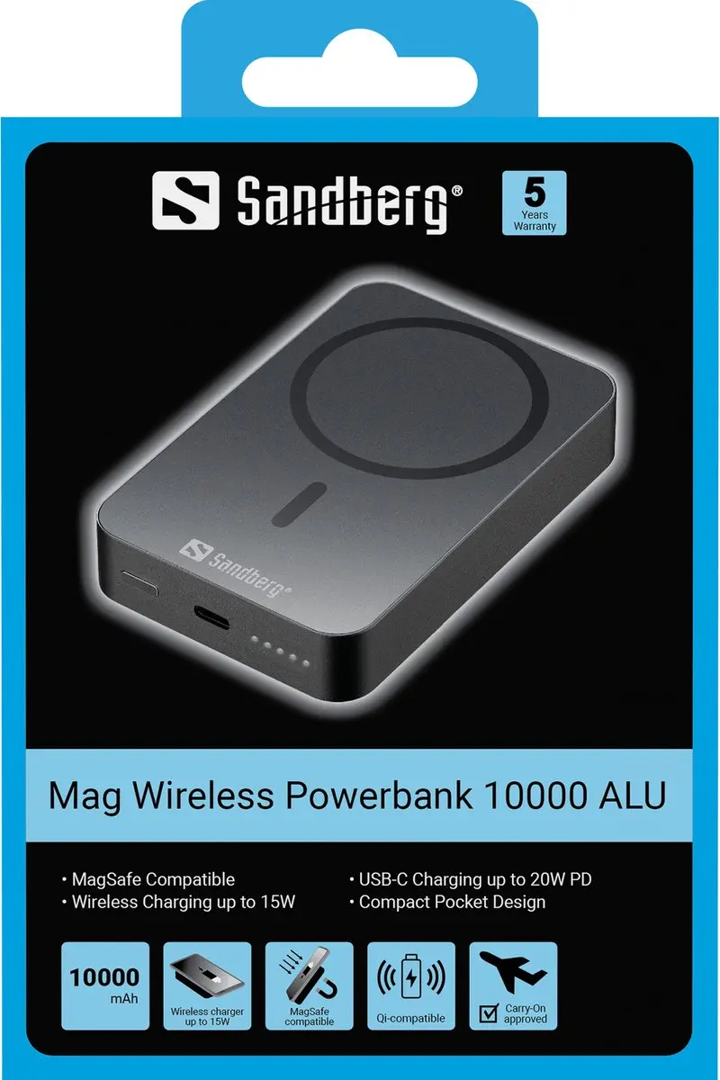 Sandberg Mag Draadloze Powerbank 10000mAh 20W - Black - afbeelding 6 van 6