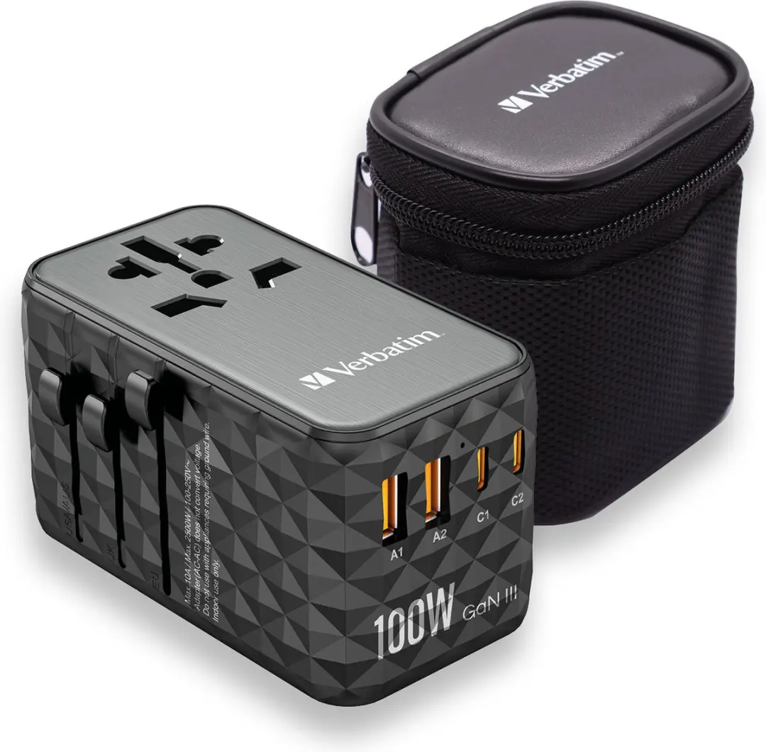 Verbatim UTA-06 GaN III Universele Travel Adapter 100W - 6 Outputs - Zwart