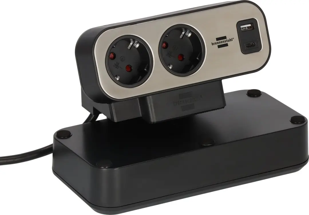 Brennenstuhl Estilo Duplex Stekkerdoos 9x + USB-C/USB-A - 3680W - Zilver/Zwart