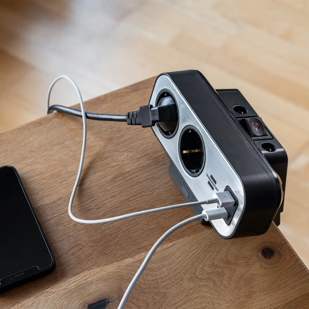 Brennenstuhl Estilo Duplex Stekkerdoos 9x + USB-C/USB-A - 3680W - Zilver/Zwart
