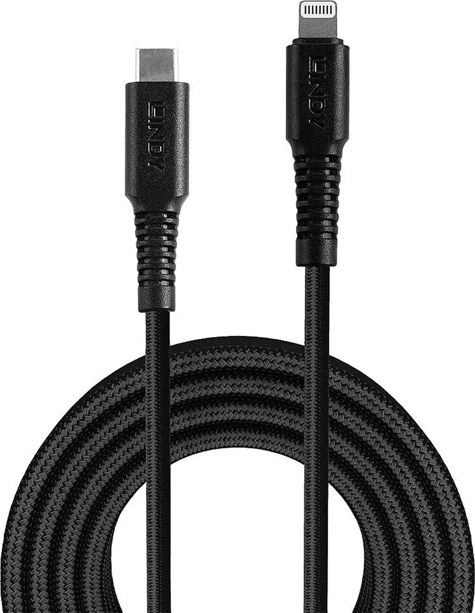 Lindy 31288 USB 2.0 Lightning naar USB-C Kabel 3m - Zwart