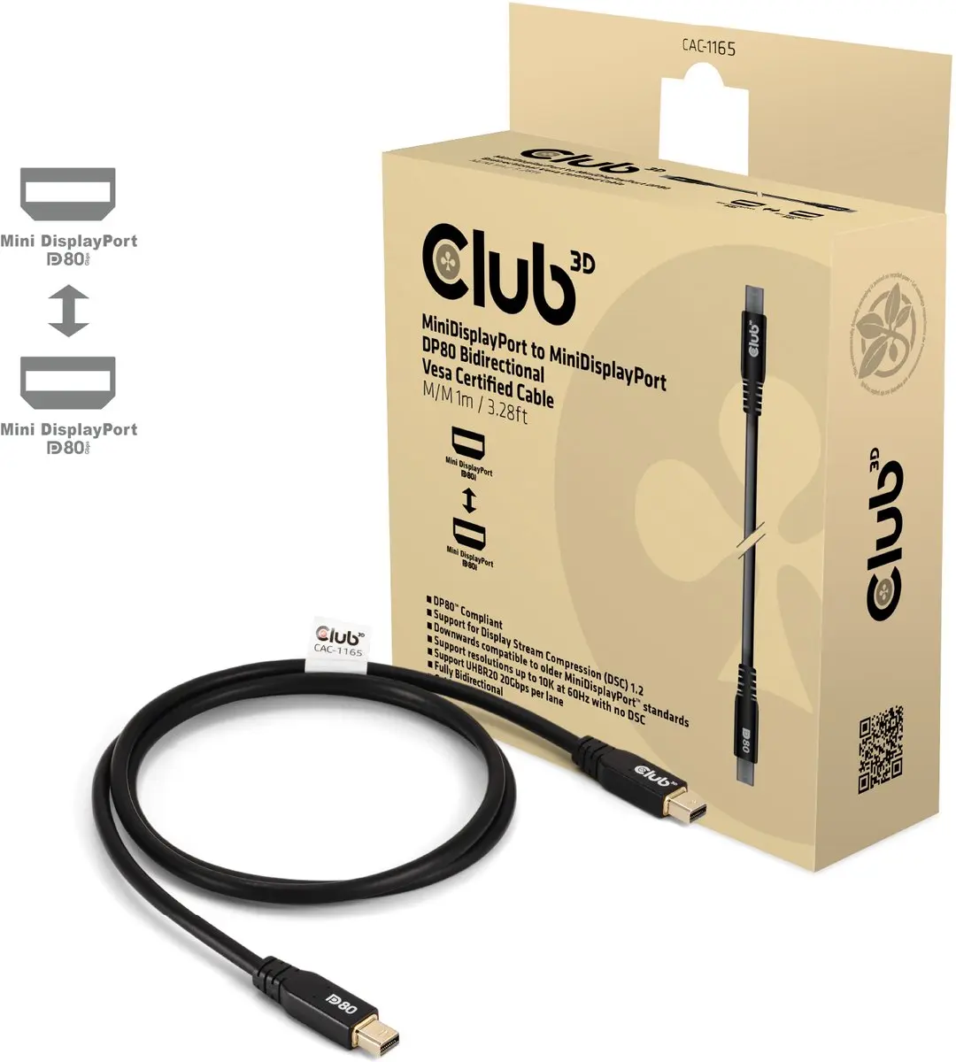 Club3D CAC-1165 MiniDisplayPort Kabel 1m - Zwart