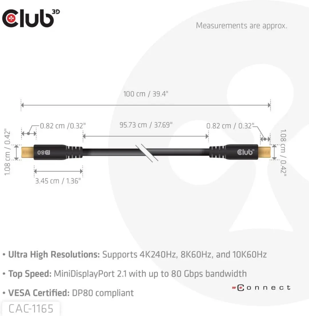 Club3D CAC-1165 MiniDisplayPort Kabel 1m - Zwart