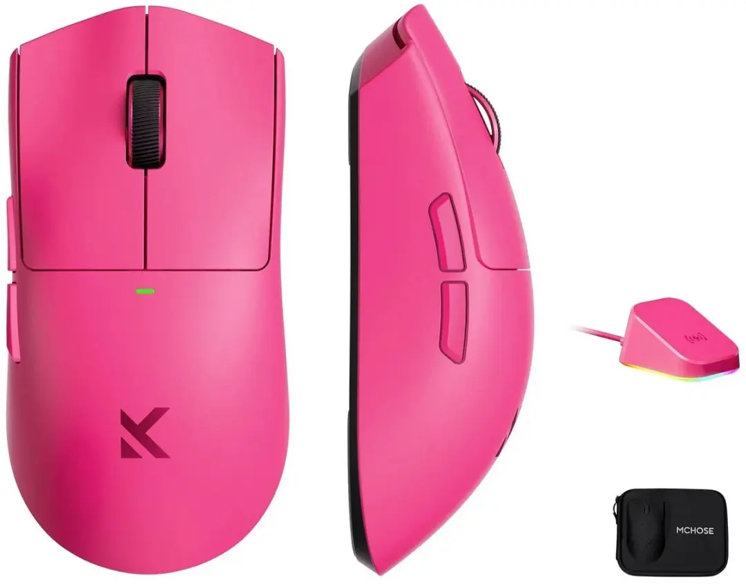 MCHOSE K7 Ultra Wireless Gamingmuis - 42.000 DPI - Roze