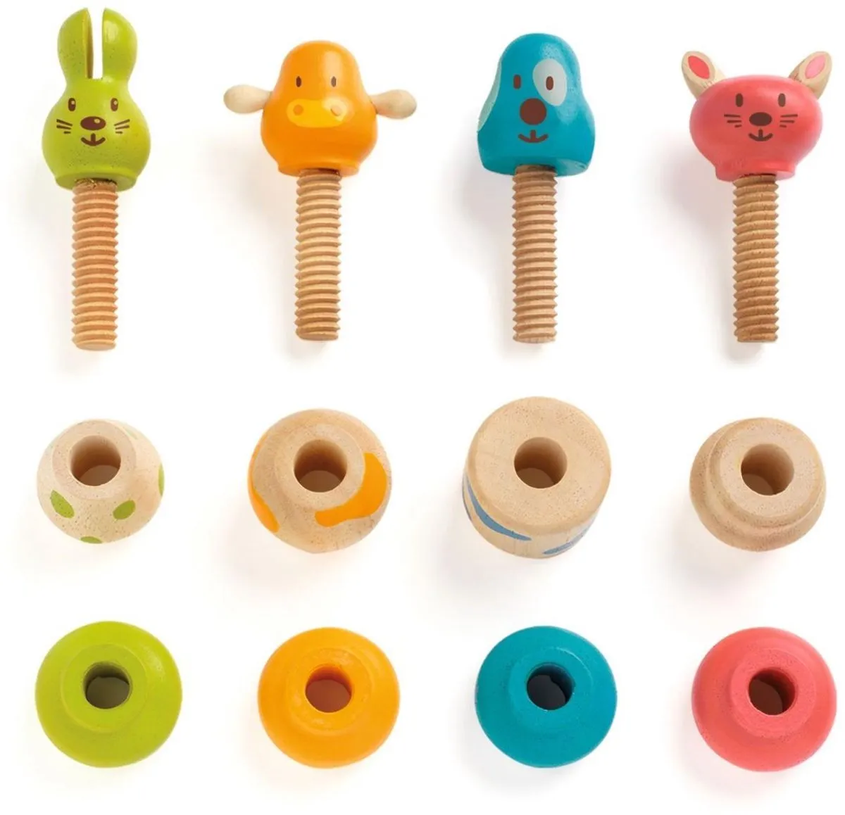 Djeco Vis Animo Houten Schroefdieren - 12 Stuks - Multicolor