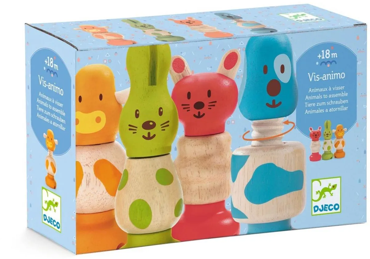 Djeco Vis Animo Houten Schroefdieren - 12 Stuks - Multicolor