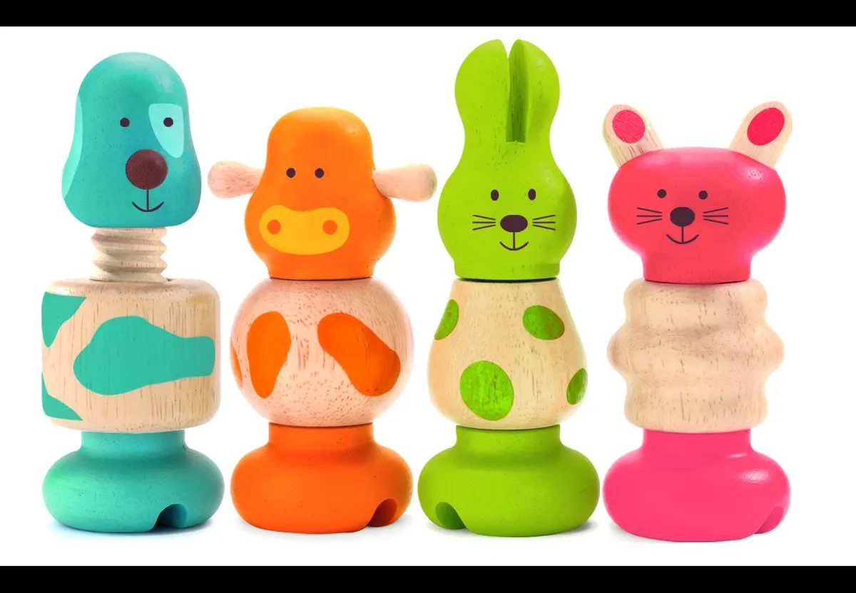 Djeco Vis Animo Houten Schroefdieren - 12 Stuks - Multicolor