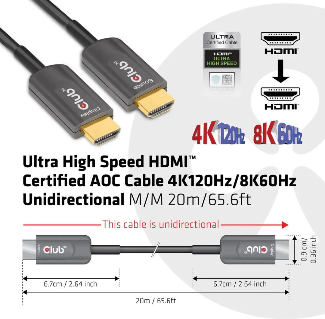 Club 3D Ultra High Speed HDMI-kabel 4K 120Hz - 20m - Zwart - afbeelding 6 van 6