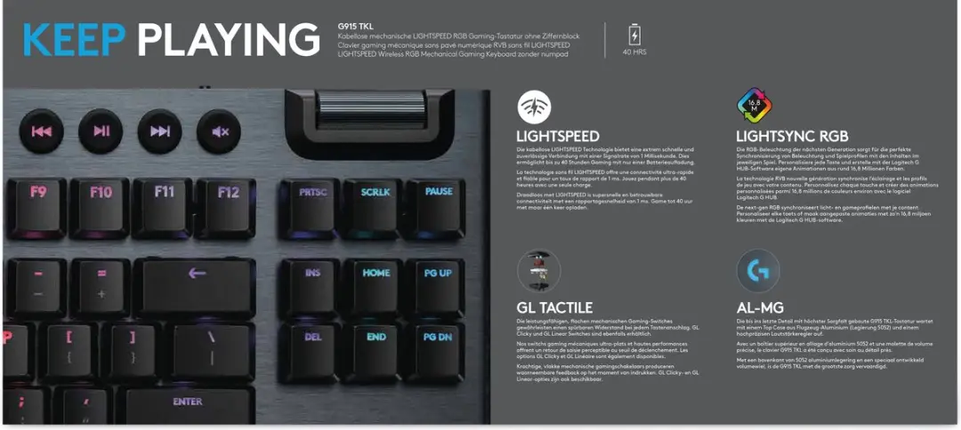 Logitech G G915 TKL GL Tactile - Mechanisch Gaming Toetsenbord - Draadloos - Zwart