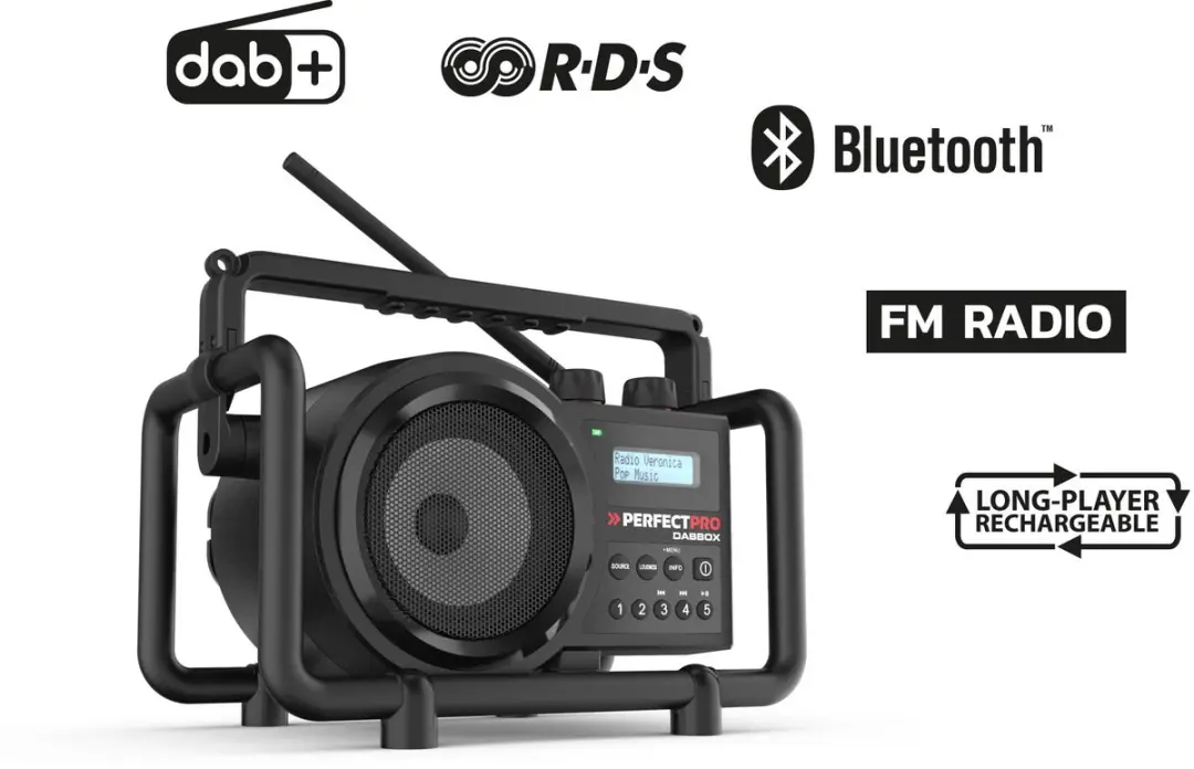 PerfectPro DABBOX Bouwplaatsradio DBX3 - 7W - IP54 - Zwart