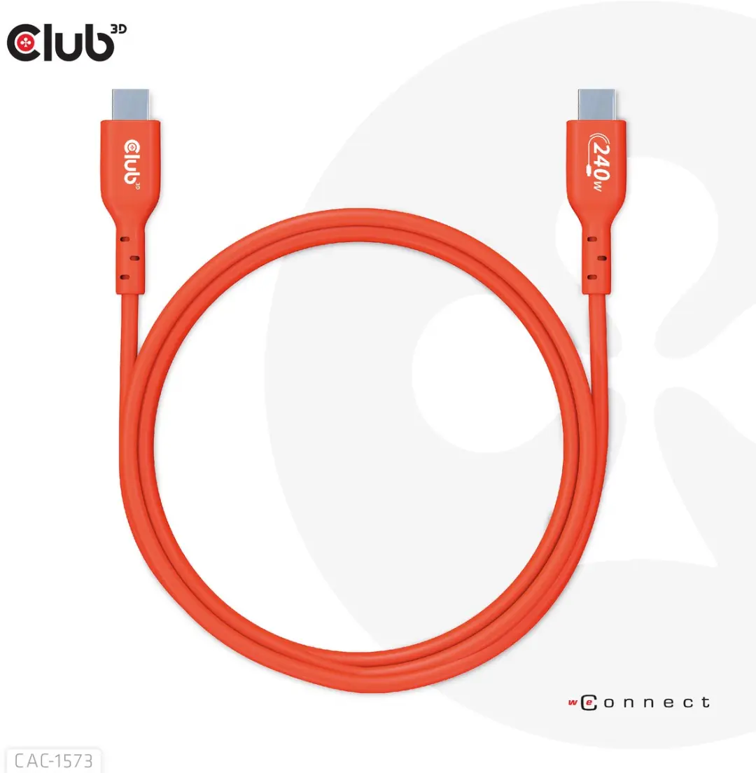 Club 3D USB-C Kabel CAC-1573 - 2m - 480Mbps PD 240W Rood - afbeelding 6 van 6