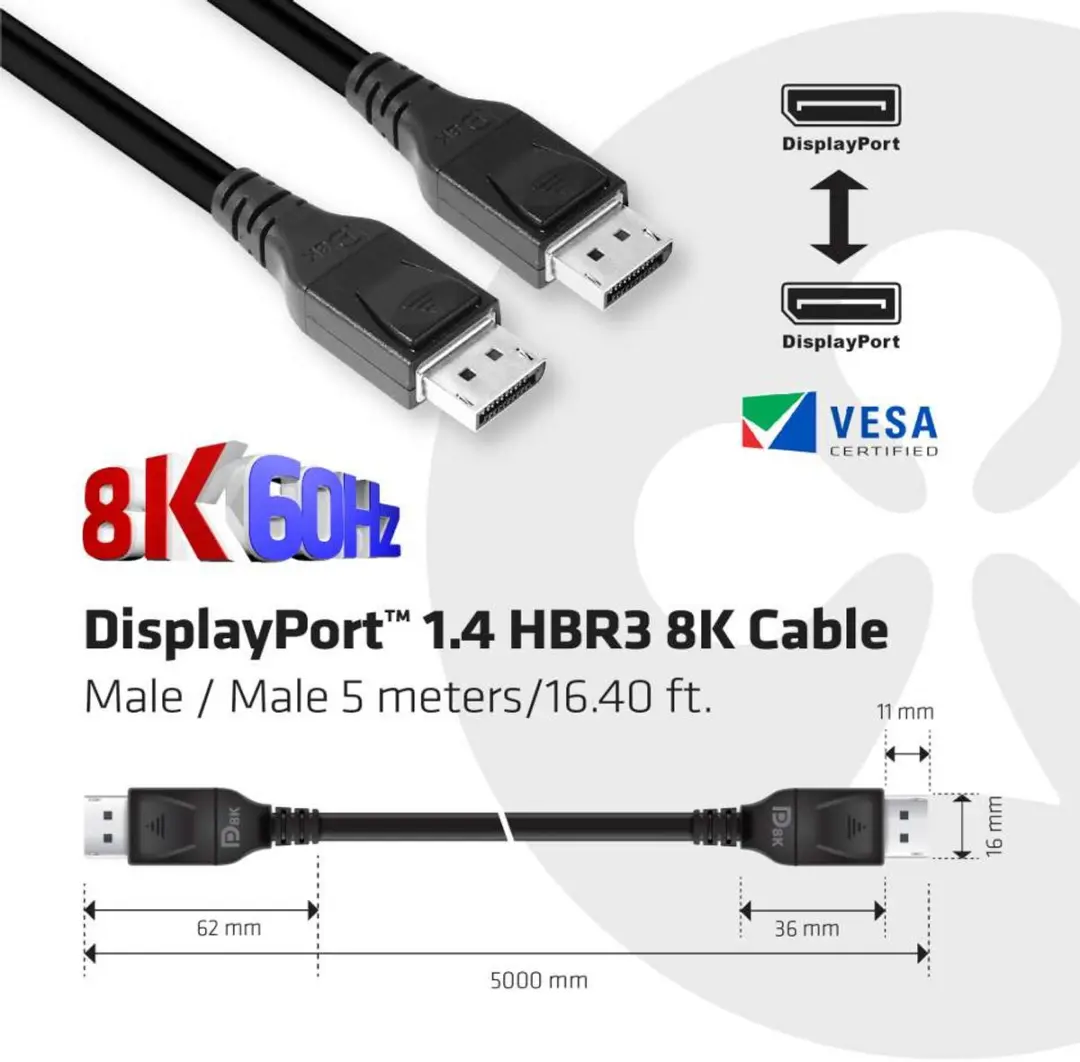 Club 3D DisplayPort 1.4 Kabel 8K 5m - Zwart