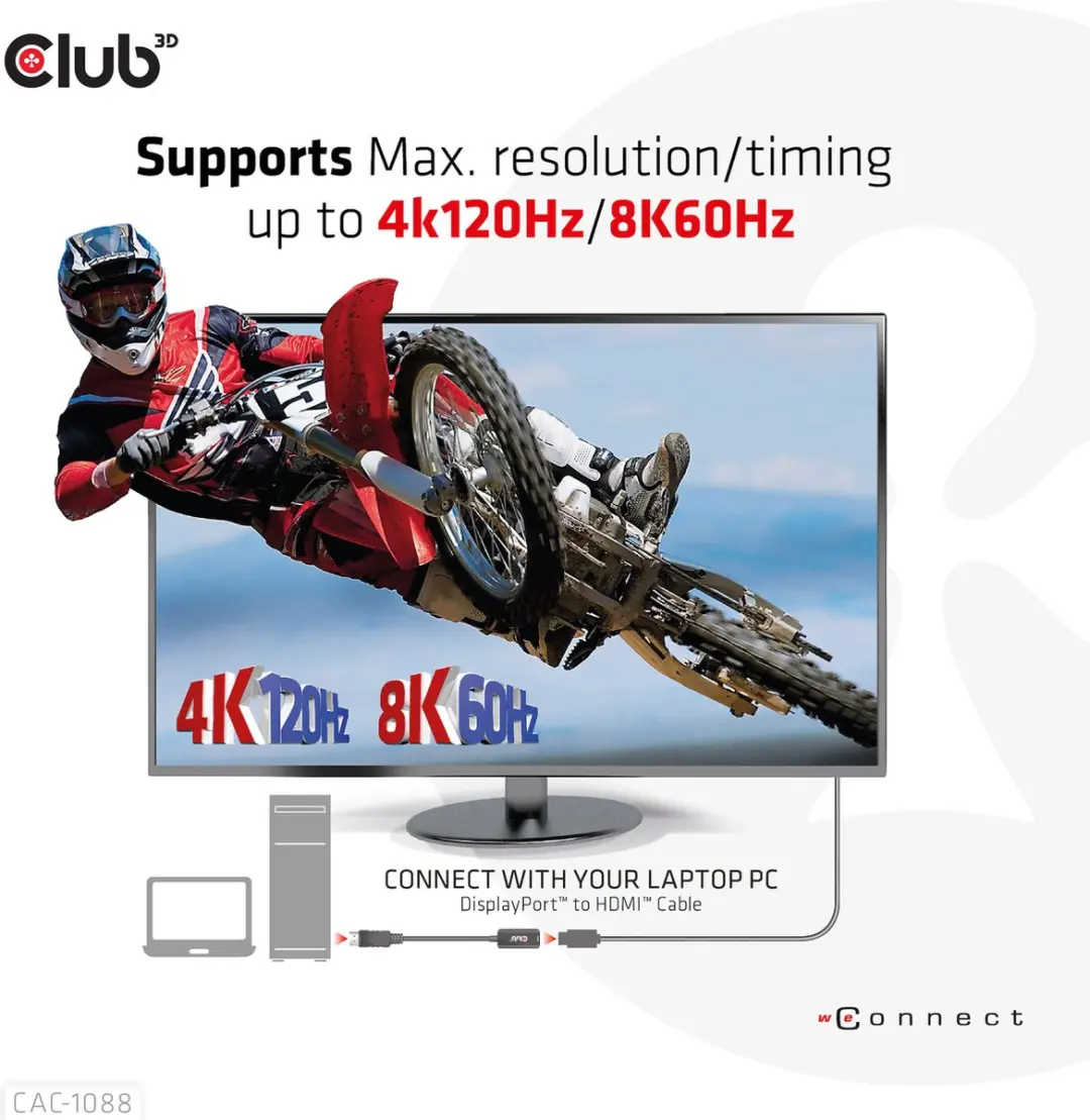 Club 3D CAC-1088 DisplayPort naar HDMI Adapter - 4K120Hz/8K60Hz - Zwart - afbeelding 6 van 6