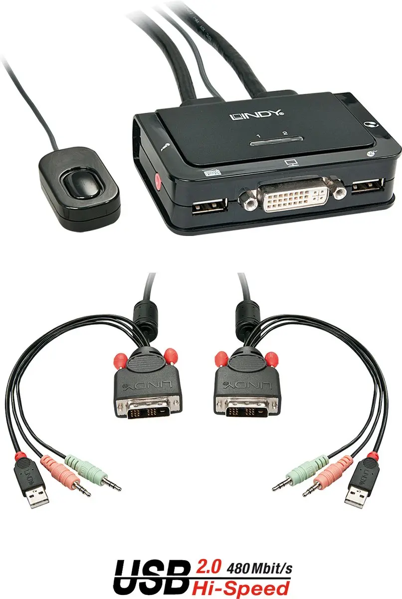 Lindy 42341 KVM-switch - 4x USB 2.0 - Zwart