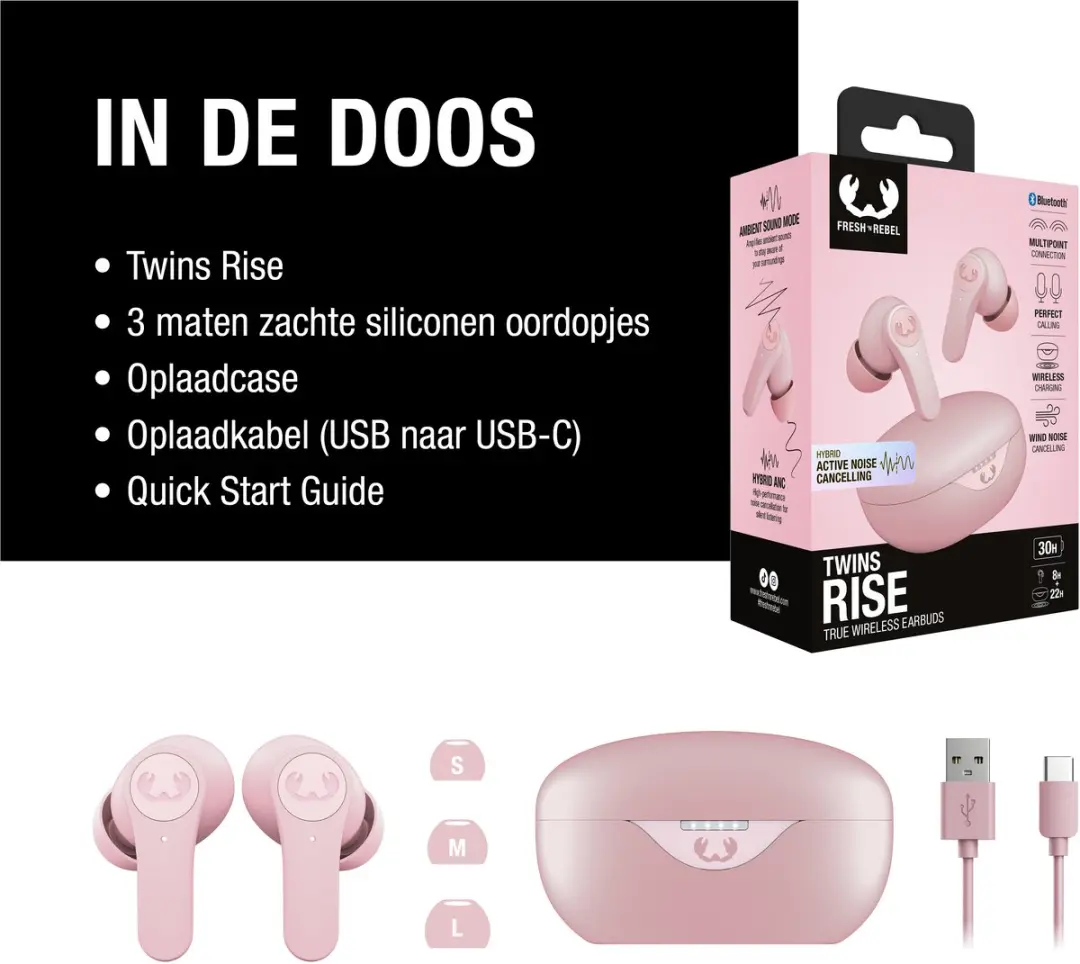 Fresh ’n Rebel Twins Rise Noise Cancelling Oordopjes - Pastel Pink - afbeelding 6 van 6