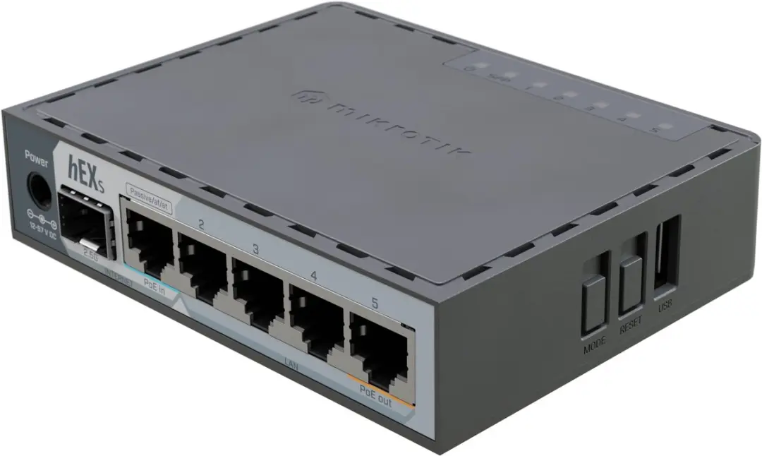 MikroTik E60IUGS HEX S Router - 5x Gigabit Ethernet - 1x SFP - PoE Out - Zwart
