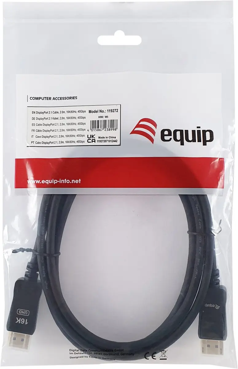 Equip DisplayPort 2.1 Kabel 2m - 16K/60Hz - 40Gbps - Zwart