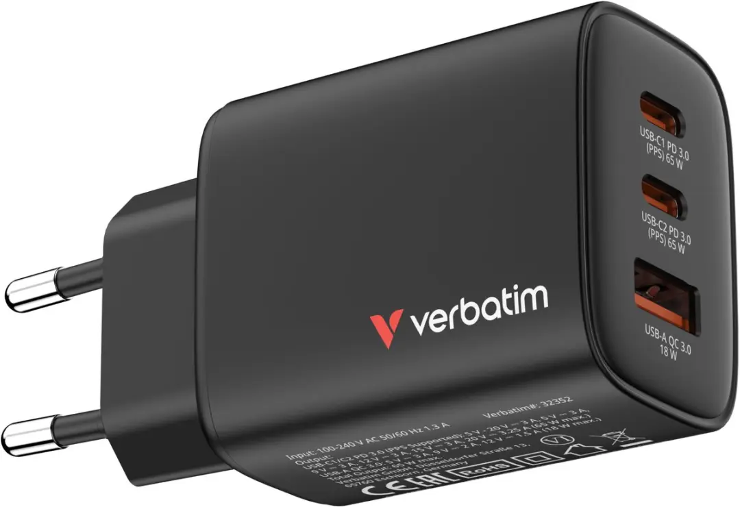 Verbatim Gan 65W Oplader - Transparent