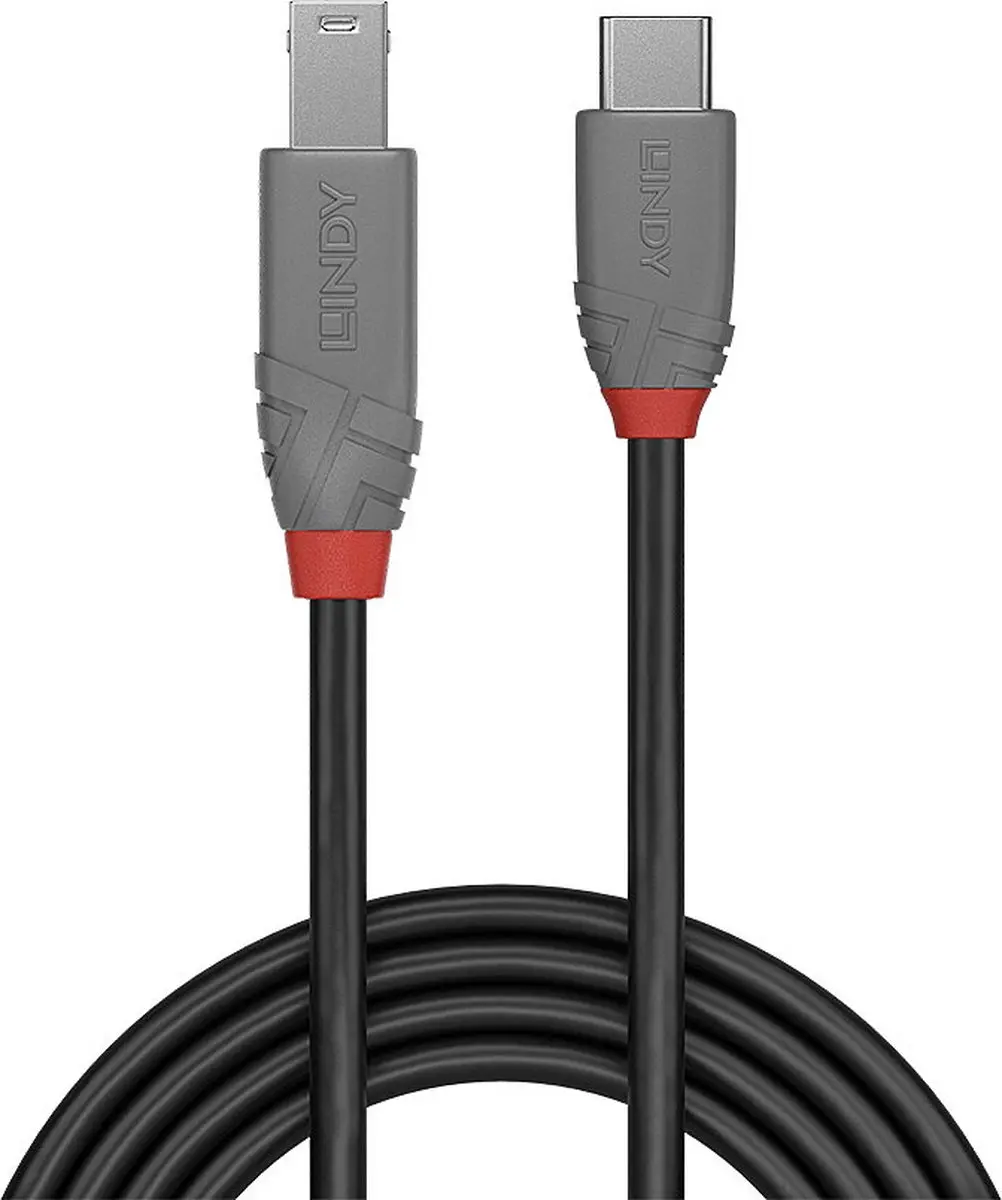 Lindy 36668 USB-C naar USB-B Kabel 3.00m - Zwart