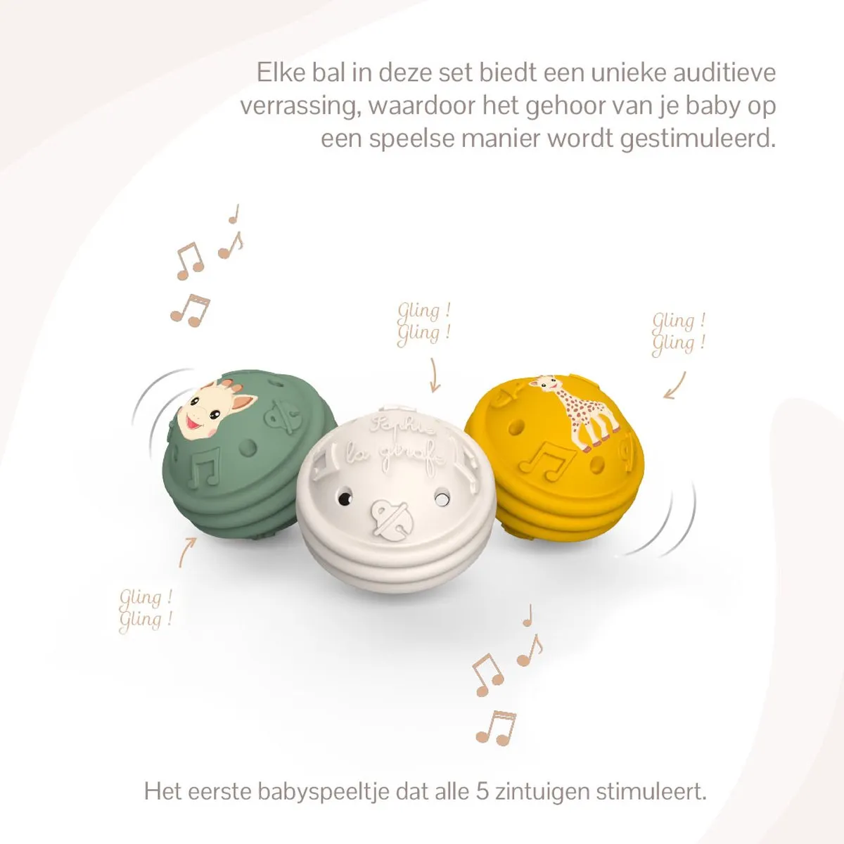 Sophie de Giraf Muzikale Speelballen 3 Stuks - Natuurlijk rubber