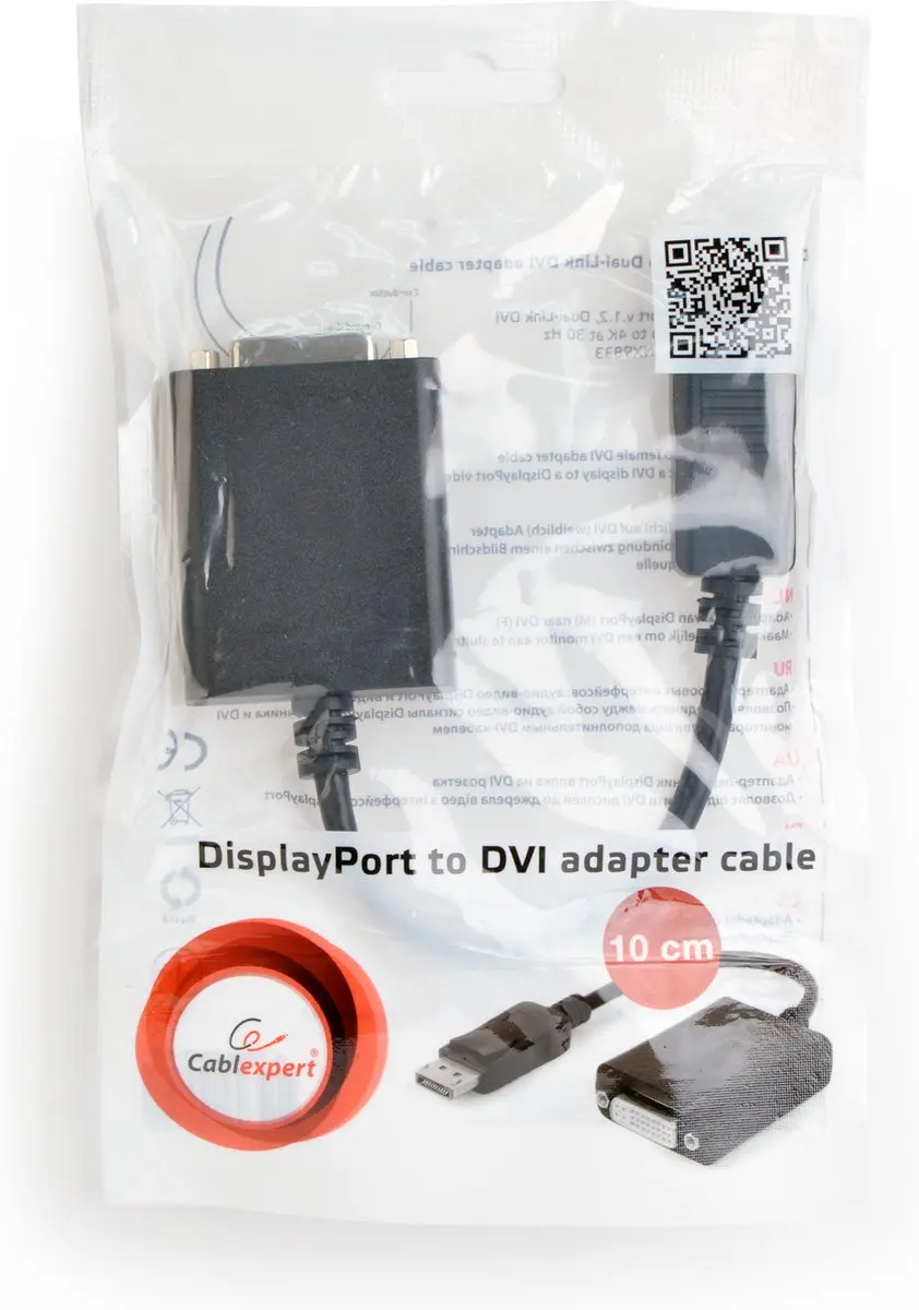 Cablexpert DisplayPort 1.2 naar Dual-Link DVI 0,1m - Zwart