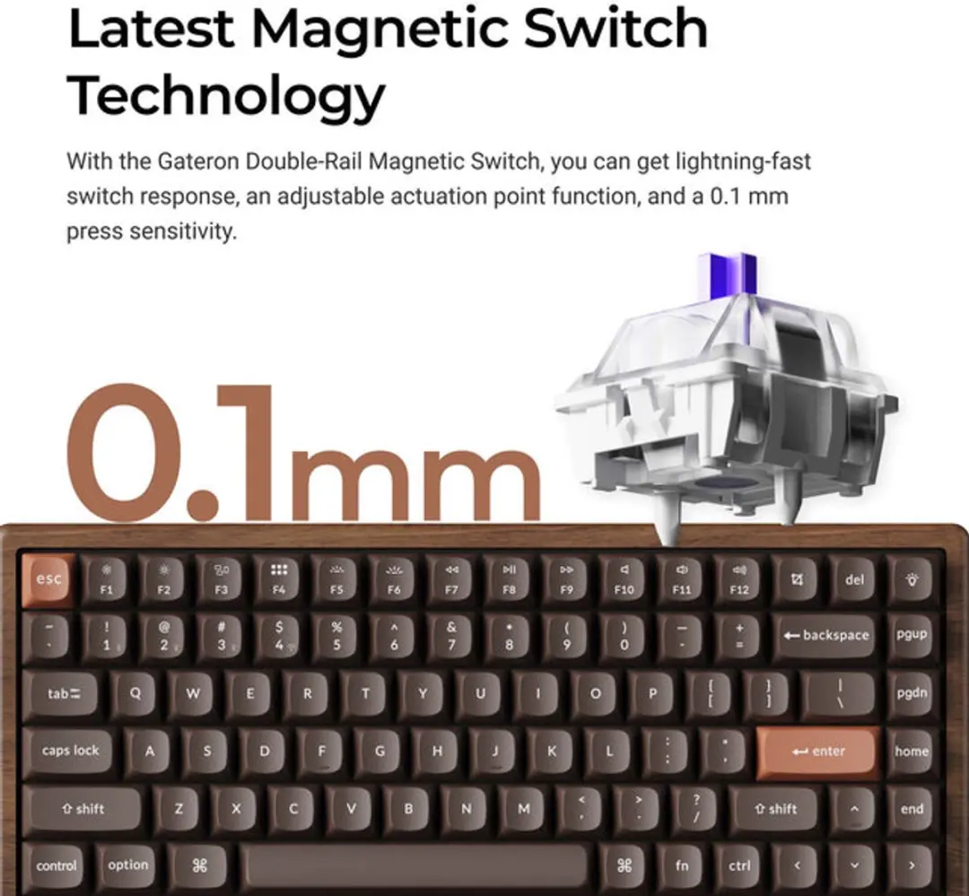 Keychron K2H-F1W Gaming Toetsenbord - Zwart/Walnoot
