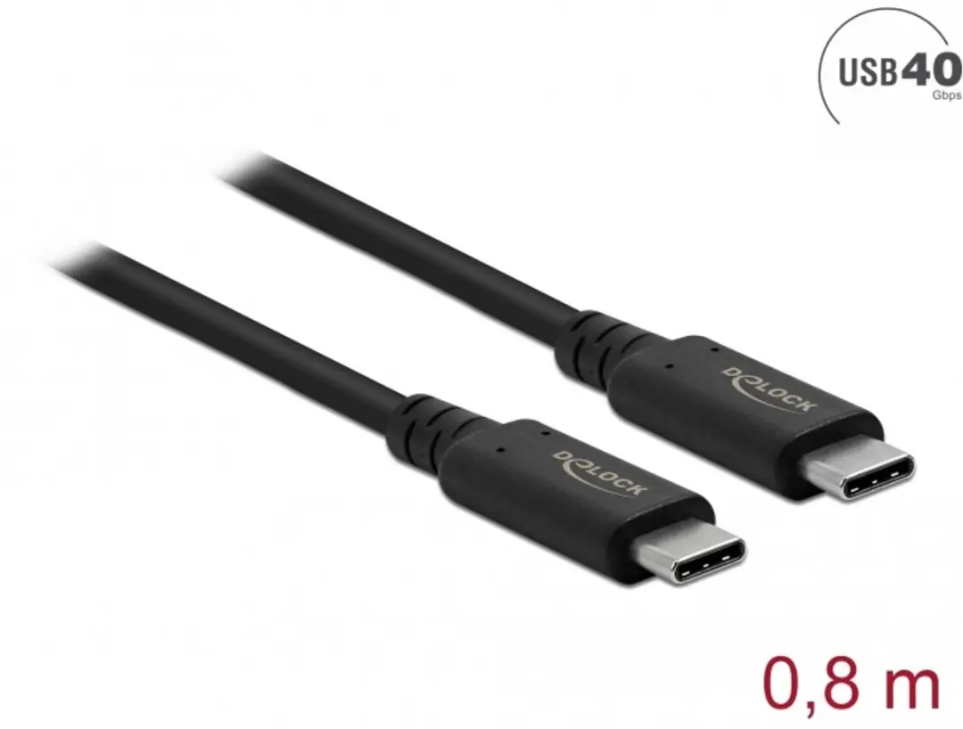 Delock USB4 40Gbps Coaxiale Kabel 0.8m - Zwart