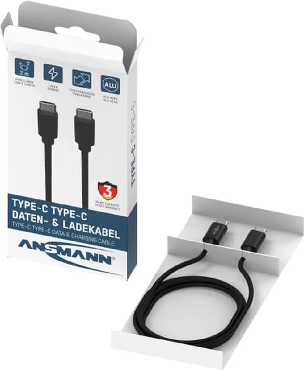 Ansmann Type C Data- en Laadkabel 200cm - Zwart