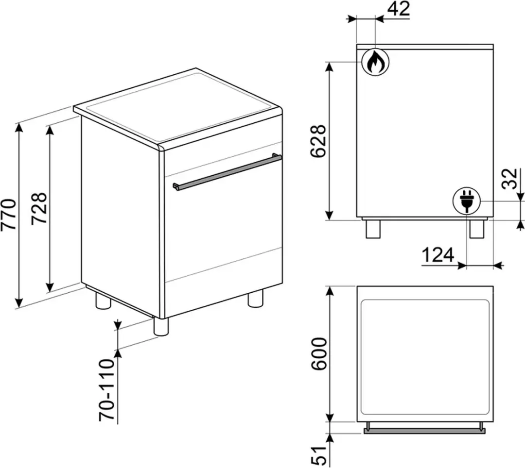 Smeg CX61GMBLNLK Gasfornuis 60cm - 5 Kookzones - Zwart