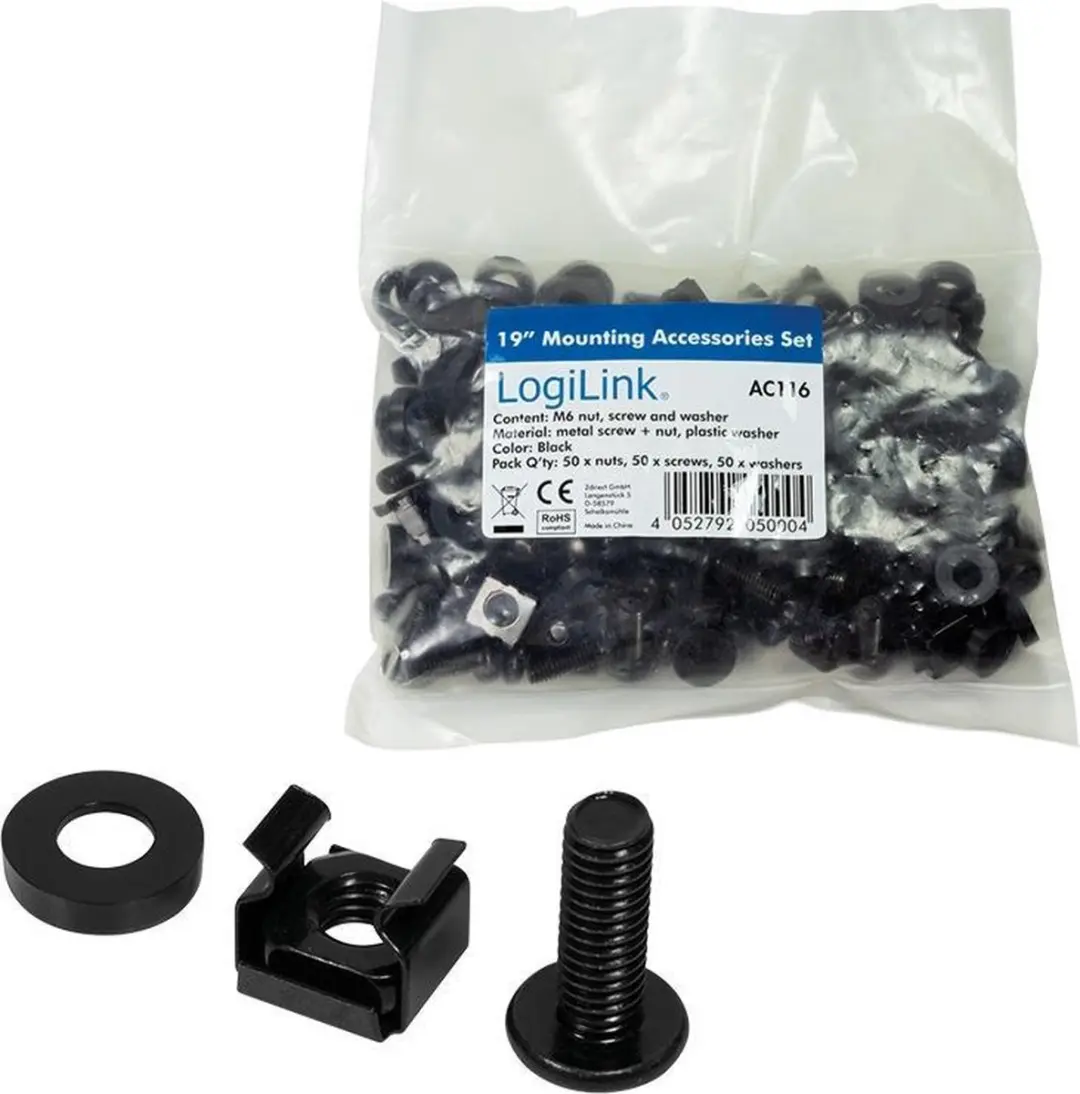 Logilink Montagebeugels M6 19 inch - 50 Stuks - Zwart