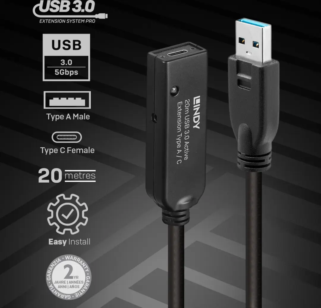 Lindy 43375 USB 3.2 Gen 1 Kabel - 20m - USB-A - Zwart - afbeelding 6 van 6