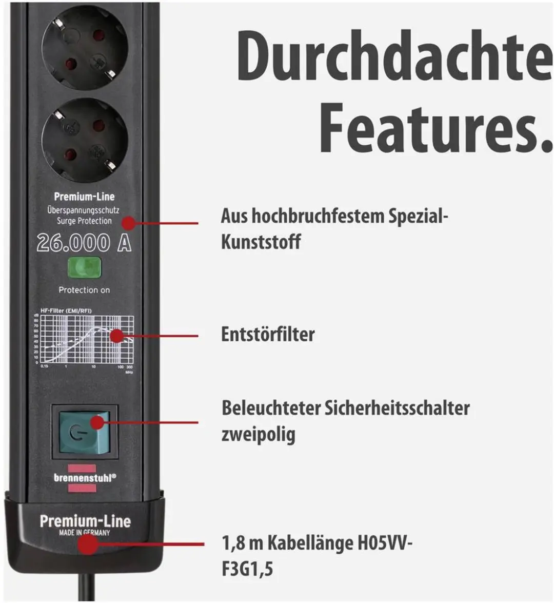 Brennenstuhl Premium-Line Overspanningsbeveiliging 6-voudig - 26.000A