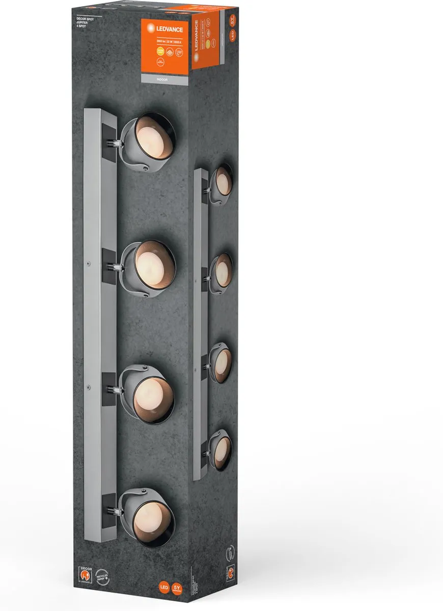 LEDVANCE Decor Spot Jupiter Silver 4 Spot - 22W 730lm Warm Wit