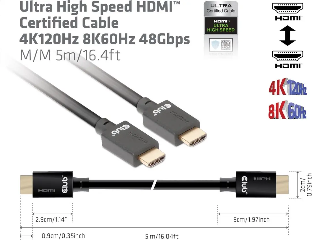 Club 3D Ultra High Speed HDMI 2.1 Kabel 4K120Hz 8K60Hz 48Gbps - 5m