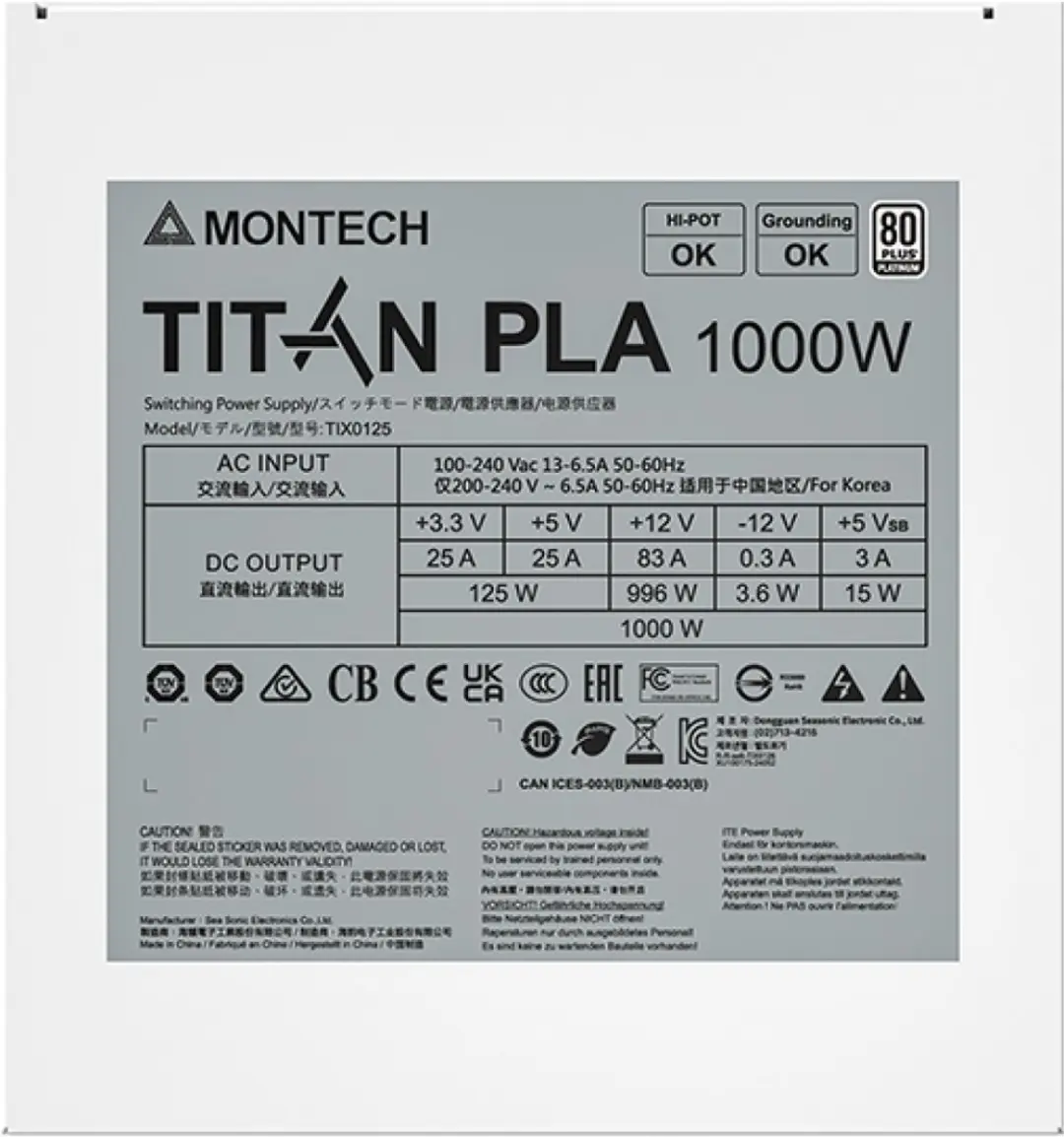 Montech Titan PLA 1000W Voeding - 1000W - Wit