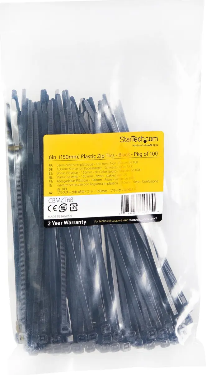 Startech 150mm Zwarte Kabelbinders - 100 Stuks - afbeelding 6 van 6