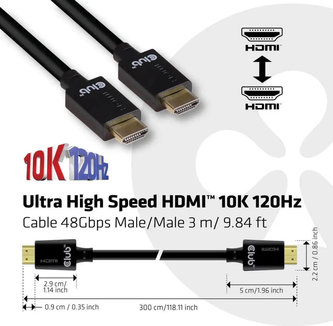 Club 3D Ultra HDMI Kabel 4K120Hz 48Gbps 3m - Zwart - afbeelding 6 van 6