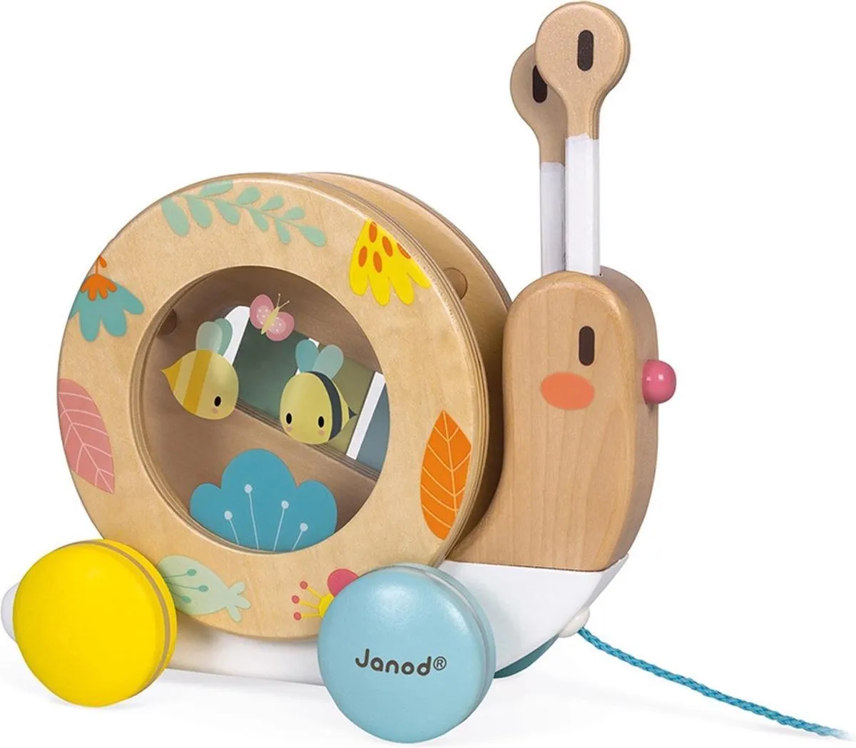 Janod Pure Trekfiguur Slak - Xylofoon & Tamboerijn - 4 Kleuren - afbeelding 6 van 6