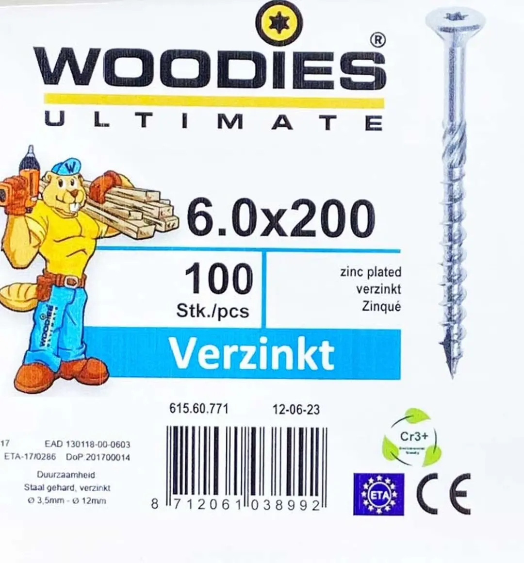 Woodies Ultimate Torx Verzinkt Platverzonkenkopschroef 6x200 - 100 Stuks