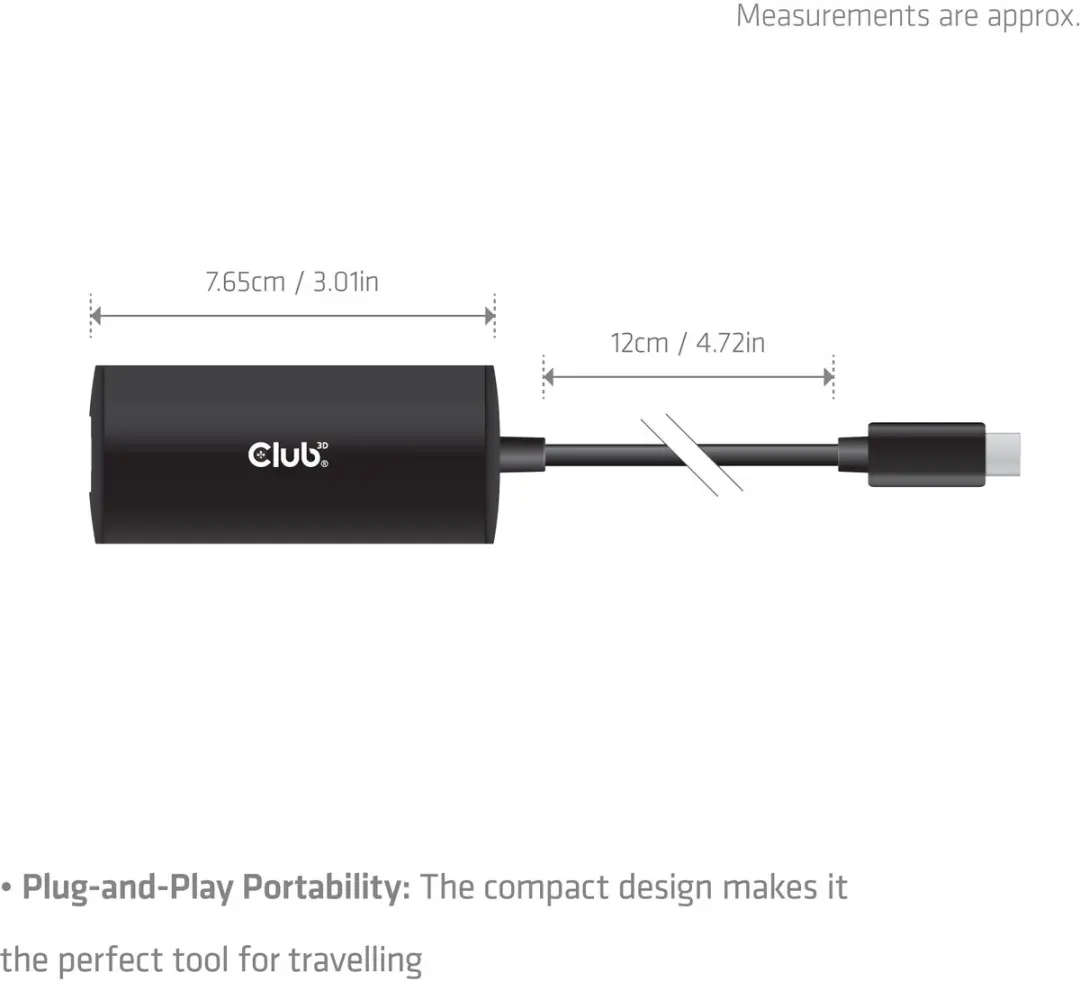 CLUB3D CAC-2531 USB-C naar RJ45 10G Ethernet-adapter - Zwart