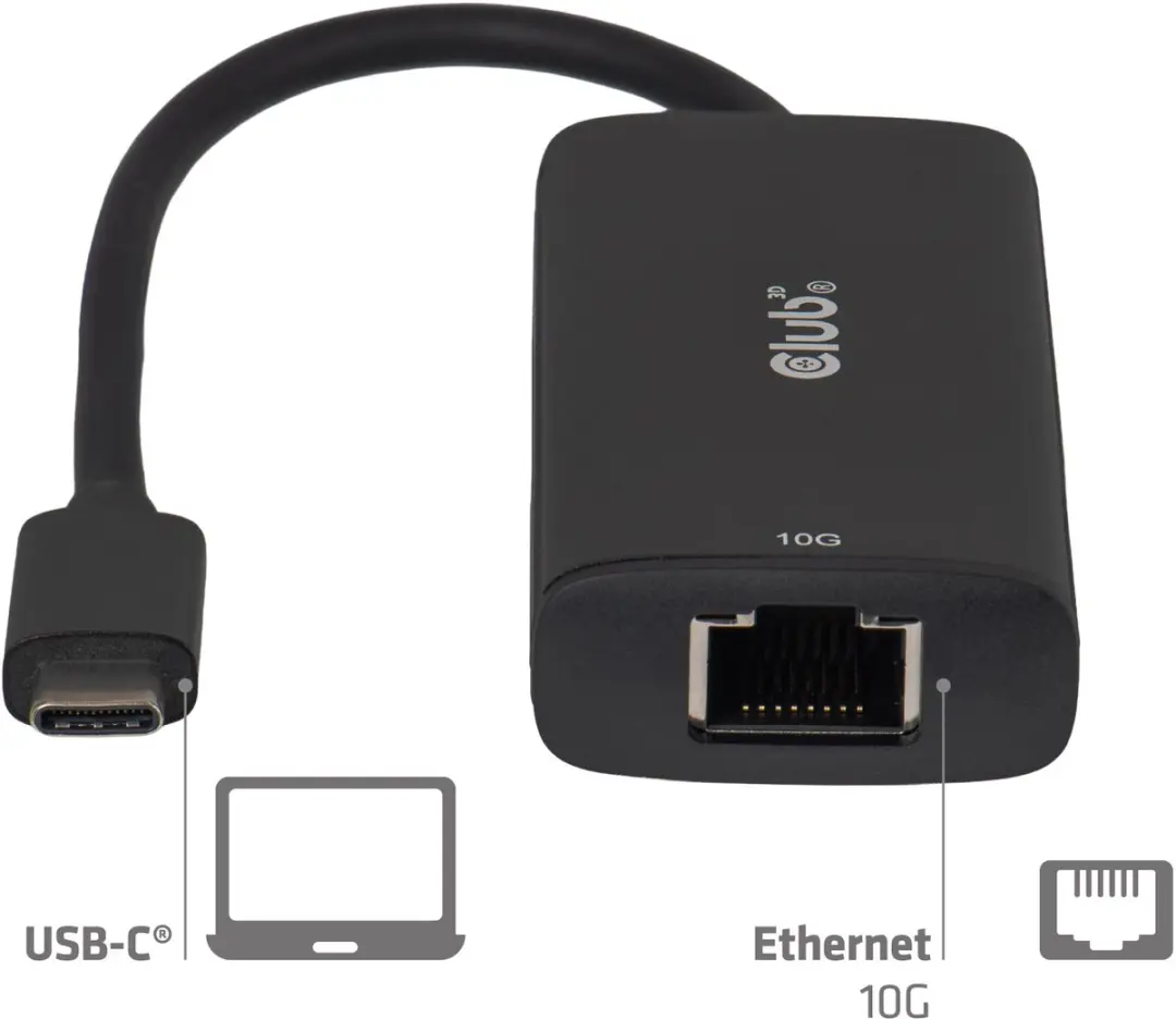 CLUB3D CAC-2531 USB-C naar RJ45 10G Ethernet-adapter - Zwart - afbeelding 6 van 6